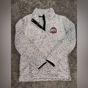 Ohio State OSU Buckeyes LS Quarter Button Sherpa Jacket Pullover Womens Medium